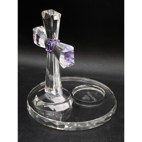 PartyLite Crystal Cross Tealight Amethyst Purple Candle Holder 5" Retired - Picture 3 of 11